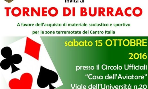 “Torneo di Burraco, del Roma Augustus, in favore dei terremotati di Amatrice”